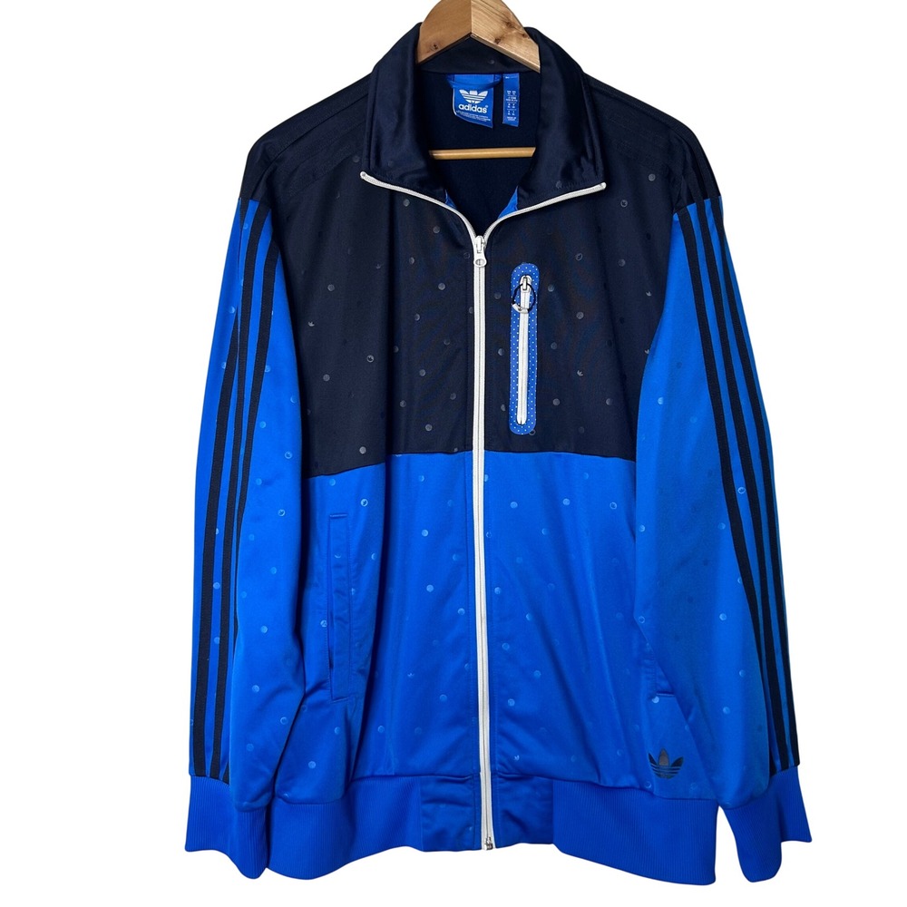 Adidas Jacket Size XL Firebird Track Full Zip Blue Black‎ Polka Dot Logo Men's